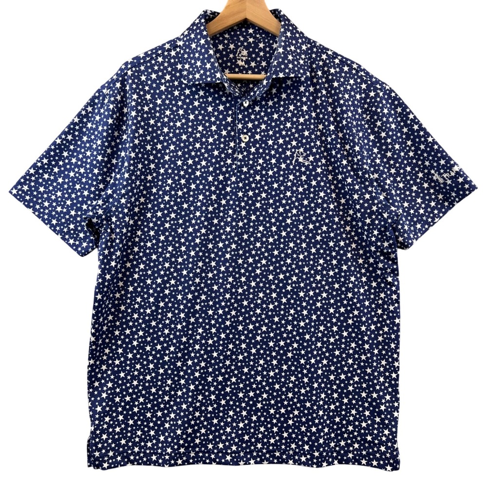 RHOBAK Men's Polo Shirt, Medium, Blue with White Stars, Transamerica‎ Logo